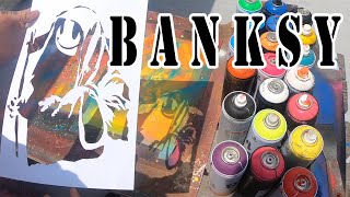 【バンクシー】how to BANKSY カバー スプレーアートby HOLY  spray paint artist in Japan covered Banksy sweet stencil [upl. by Bruce]