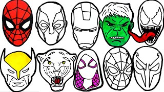 🔴 How To Draw Avengers Superhero  Marvels SpiderMan Deadpool Panter Venom FACES  Compilation [upl. by Klina]