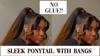 Sleek Ponytail w Split Bangs Using ONLY Spritz MINIMAL GLUE  Parris Arrianna [upl. by Barth]