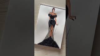 Yeni siyah bir elbise çizimi yeni çizimler yeni modalar moda tasarım çizimleri 🖤 artist drawing ￼ [upl. by Llejk]