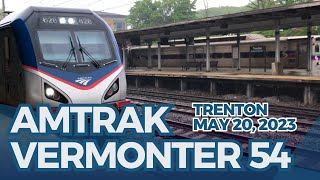 Amtrak Vermonter 54  Trenton in the Rain w ACS64  628 amp K5LA Horn Salute [upl. by Eihcra]