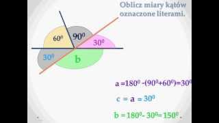 Obliczanie miar kątów przyległych i wierzchołkowych  przykład [upl. by Ayel]
