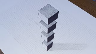 How to Draw CUBES in 3D with PERSPECTIVE  EASY 3D Drawings  Pencil Drawings  3d drawing illusion [upl. by Alikahs]