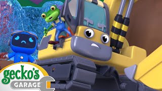 Eric Excavator Emergency Rainy Day Disaster  Geckos Garage  Truck Cartoons For Kids [upl. by Levan120]