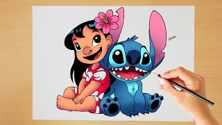 Drawing Stitch and Lilo How to Draw Stitch and Lilo Step by step  Easy Drawing [upl. by Yewed45]