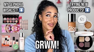 My Sephora Wishlist AND Trying on New Makeup  NEW Glossier Foundation amp Hermes Eyeshadow Palette [upl. by Charlie]