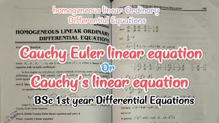 Cauchy Euler linear equation  Homogeneous linear Ordinary Differential Equations  BSc 1st year [upl. by Arekahs320]