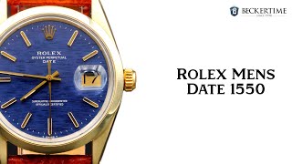 Mens Rolex 14K Gold Shell Date Watch Blue Mosaic Dial 1550 [upl. by Alysoun]