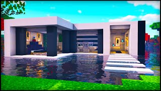 Minecraft Water Modern House  How to build a Cool Modern House on Water Tutorial [upl. by Aldrich]