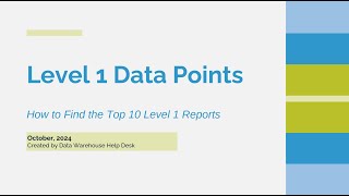 Data Points Top 10 Level 1 Reports [upl. by Monson]