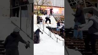 Snowboarder BREAKS board on a HUGE rail Dillon Henricksen snowboard fail snow [upl. by Pride131]