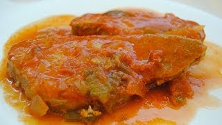 Receta de pescado en salsa de tomates y pimientos rojos  Fish in tomato sauce and red peppers [upl. by Yrahcaz657]