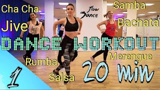 20 Min Beginner Dance Workout  Hustle Salsa Merengue Cha Cha Rumba Samba Jive  Follow Along [upl. by Isdnil]