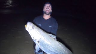 I CAUGHT A BIG JEWFISH Mulloway  Catch n Cook On The Beach [upl. by Susanne]