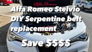 Alfa Romeo StelvioGiulia DIY Serpentine belt replacement [upl. by Nodrog]