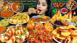 Eating Spicy Pani PuriSamosa ChaatBhel Masala PuriMaggi Indian Street Food ASMR Eating Mukbang [upl. by Lavotsirc]