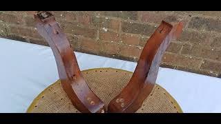 Vintage Oak Footstool Pouffe with Gold Cushioned Leatherette  MidCentury Accent Piece [upl. by Neeluj]