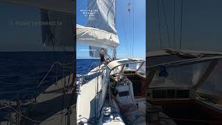 Hoisting the mainsail at sea  How to in medium conditions howto sailing [upl. by Nnyla262]