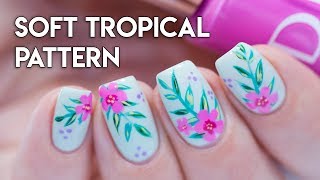 EASY NAIL ART  Soft Tropical Pattern  Indigo Nails [upl. by Htidirem]