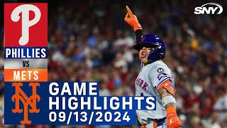 Mets vs Phillies 9132024  NY Mets Highlights  SNY [upl. by Ophelia359]