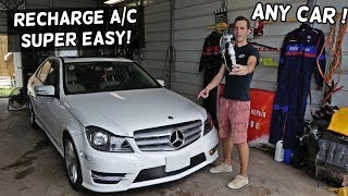 Recharge Air Conditioner HOW TO RECHARGE AC AC SYSTEM ON CAR  CAR BLOWING HOT AIR FIX [upl. by Arlie]