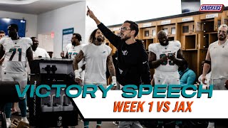 POSTGAME LOCKER ROOM SPEECH FROM WEEK 1 WIN OVER JACKSONVILLE JAGUARS  MIAMI DOLPHINS [upl. by Nelia]