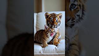 Too Cute Baby Tiger Brothers Relaxing on the Sofa 🐯❤️🛋️ cuteanimals [upl. by Eniksre]