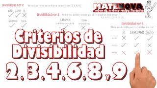 Criterios de Divisibilidad del 2 3 4 6 8 y 9  MateNova [upl. by Nanon666]