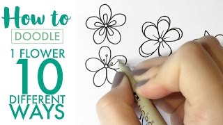 HOW TO DOODLE 1 flower 10 different ways  EASY real timeno speed up [upl. by Niuq]