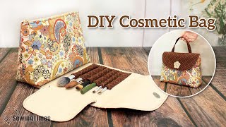 DIY Cosmetic Bag with Brush Holder  How to make a Travel Makeup Bag sewingtimes [upl. by Allyn352]