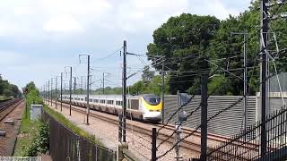 EuroStar raising pantograph at speed at Westenhanger [upl. by Trilbee599]