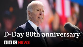 Joe Biden says fight for Ukraine echoes struggle for freedom on DDay  BBC News [upl. by Eibob]