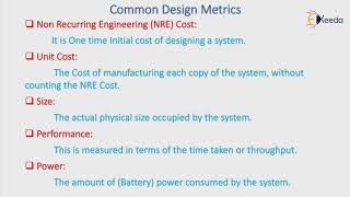 Design metrics of embedded system  Introduction to Embedded System  Embedded System amp RTOS [upl. by Dal548]