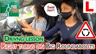 Driving Lesson On Big Roundabouts How To Position To Turn Right  Engine Brake From High Speeds [upl. by Grishilda]