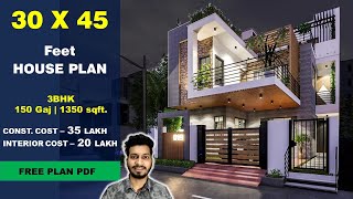 30x45 Duplex House Plan  150 Gaj  1350 sqft  3BHK House plan 3D  30 by 45 ka Naksha  DV Studio [upl. by Ameg]