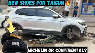 New Tyres For Volkswagen Taigun GT  Michelin Or Continental [upl. by Ayrb]