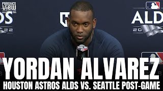 Yordan Alvarez Reacts to EPIC WalkOff Homer for Houston Astros vs Seattle in ALDS  PostGame [upl. by Naeerb]