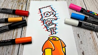 Drawing Bart Simpson with Posca Markers Glitch Effect [upl. by Nnaaihtnyc]