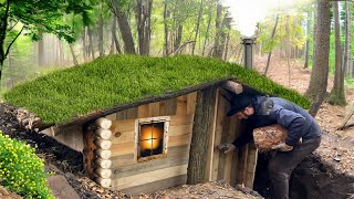 Building of Cozy Dugout for Survival in the Forest [upl. by Iadrahs730]