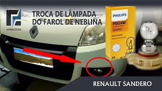 Troca da Lâmpada do Farol Neblina Milha  Renault Sandero Philips PSX24W [upl. by Lankton]