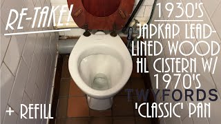 Retake 1970s Twyfords Classic Pan w High Level 1930s Claughton Bros Japkap Wooden Cistern [upl. by Nnylak]