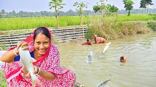 পুকুর থেকে মাছ ধরে জ্যান্ত মাছ আর সব্জি দিয়ে ঝোল রান্না সথে কলমি শাক ভাজা  fish curry recipe [upl. by Euhsoj]