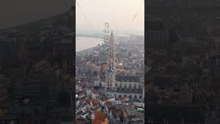 Vertical video Antwerp Belgium Spire with the clock of the Cathedral of Our Lady Antwerp Ci [upl. by Ilke]