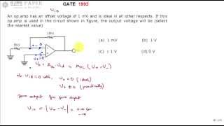 GATE 1992 ECE Output voltage of operational amplifier with an input offset voltage of 1 mV [upl. by Yurik]