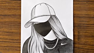 Girl with mask drawing  How to draw a girl wearing a hat  Pencil sketch for beginners  Drawing [upl. by Evatsug]