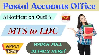 India post MTS to LDC notification 2024 out  Postal Accounts Office [upl. by Ahtar]