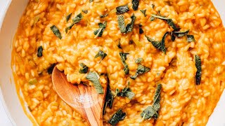 Miso Pumpkin Risotto with Crispy Sage  Minimalist Baker Recipes [upl. by Rawdon]