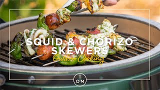 Squid and Chorizo Skewers Outdoor Cooking with Tom Kerridge and Big Green Egg [upl. by Ardnasirhc753]