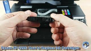 Epson Expression Home XP2200XP2205 How to ChangeReplace Ink Cartridges [upl. by Nappie576]