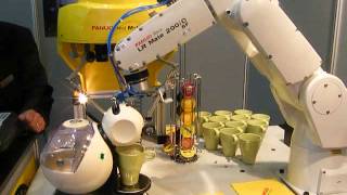 FANUC Robot LRMate 200iC5F and M1iA making coffee [upl. by Cumine]